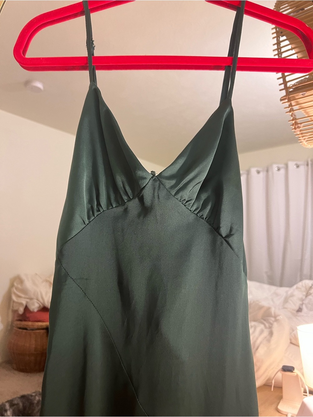 DRESS FORUM Emerald Green Satin Midi Slip Dress with High Slit - Picture 5 of 9